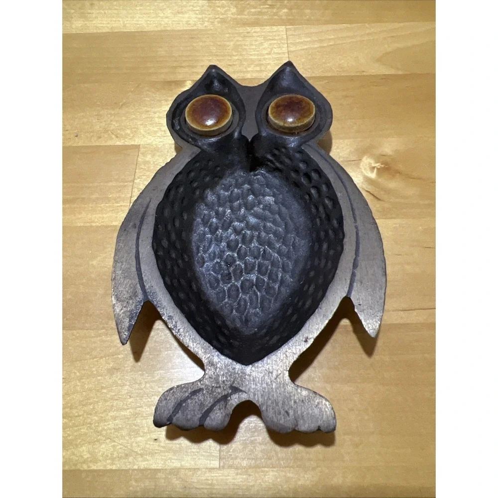 Vintage Owl Trinket DISH Ash Tray Cast Iron Metal Spoon Rest Y1
